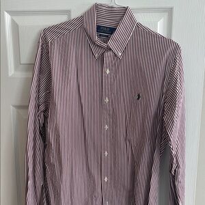Polo by Ralph Lauren Men's Maroon and White Striped Shirt